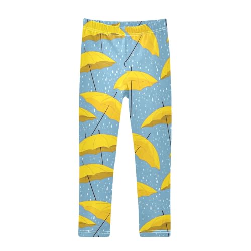Cartoon Yellow Umbrella Girls Leggings Soft Stretch Workout Yoga Dance Pants for Kids Casual Tights