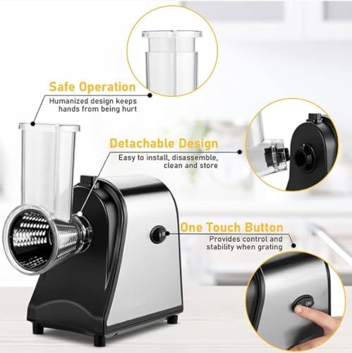 Electric Cheese Grater, Vegetable Cutter Electric Grater with 5 Replacement Head Knives, One-Touch Control, Electric Salad Maker with Removable and Washable, for Cheese, Cucumbers, Carrots - Image 2