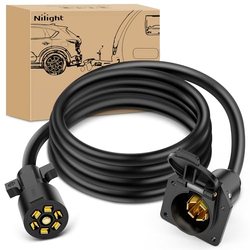 Nilight 7 Way Trailer Plug Extension Cord 8 Feet Heavy Duty 7 Pin Wiring Harness Cable 10-14 AWG Double-Prong Copper Terminals Wires for 7-Blade RV Tow Wiring Connector-8FT