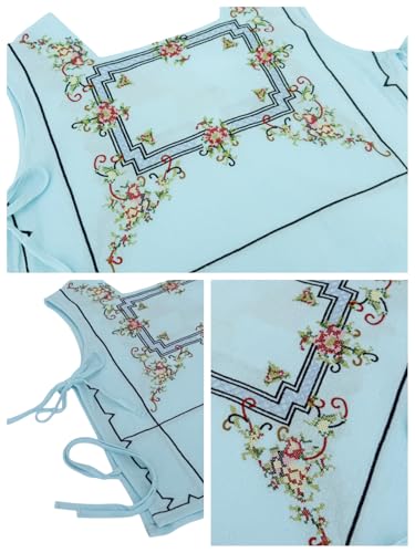 Womens Side Tie Tank Tops Summer Floral Embroidered Sleeveless Square Neck Boho Babydoll Casual Camisole Shirt4