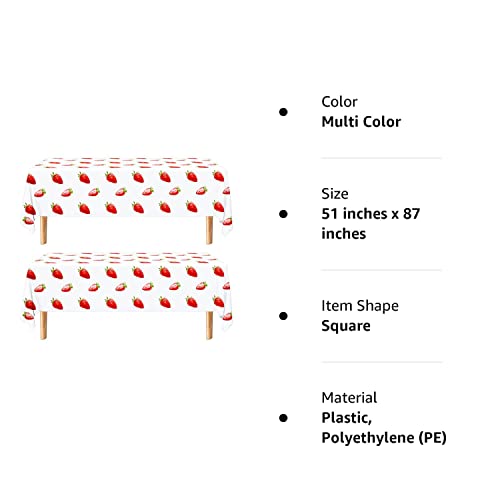 Tegeme Strawberry Tablecloth Strawberry Birthday Party Decorations Strawberry Tablecovers Plastic Strawberry Tablecloth For Girls Party Berry First Birthday Baby Shower Decor, 51 X 87 Inch (2 Pieces) #TOP7