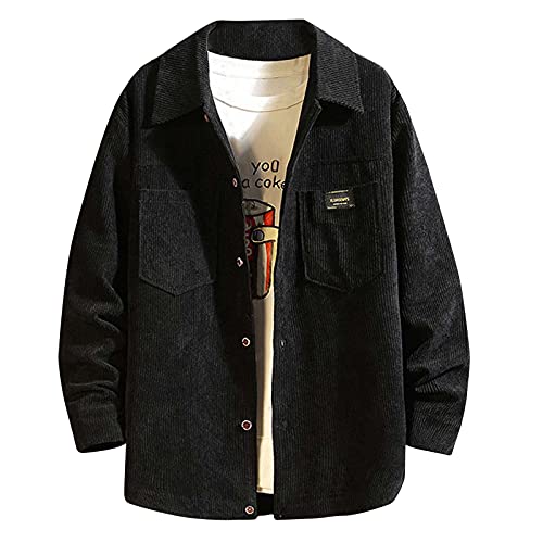 erthome1 Kordjacke Herren Große Größen Jacke Basic Stretch Kentkragen Cordjacke mit Reverskragen Männer Herbst Winter Einfarbig Übergangsjacke Freizeitjacke Jeansjacke Kurze mit 2 Taschen Cover