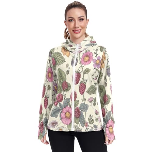 Kigai Flower Women's UPF 50+ Sun Protection Hoodie Jacket with Pocket Zip Long Sleeve Sun Shirt for Gardening Hiking Outdoor