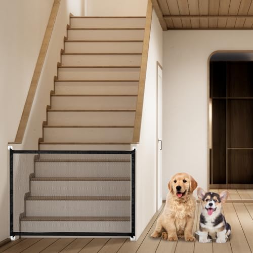 Absperrgitter Hund, Türgitter Hunde & Katze, Treppenschutzgitter Ohne Bohren, Türschutzgitter Ohne Bohren, Hundegitter Wohnung für Kleine Haustiere für Zuhause & Reisen, 110×72 cm mit 4 Klebehaken