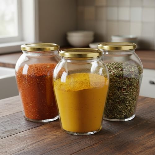 Image of ginoya brothers 1 Liter Matka Shape Glass Jar And Glass Container For Kitchen With Air Tight Lid-Pack Of 5, Blue