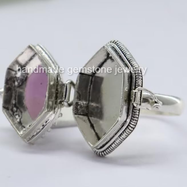 Vintage Poison Ring|Natural Amethyst|Snuff Ring|Poison Ring|Secret Compartment|Boho Hippie|925 Sterling Silver Plated|Fancy Design Ring