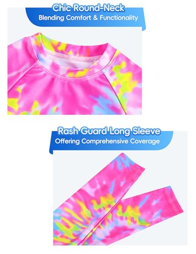 Swimsuit for Girls 8-9 Years Old Rose Yellow Flower Two Piece Long Sleeve Swimwear Rash Guard Sets with Pantskirt3