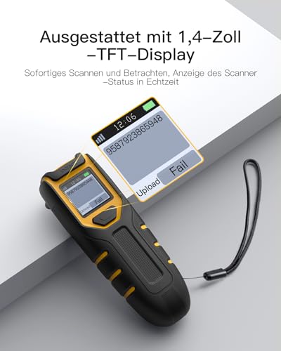 Inateck Barcode Scanner Bluetooth, 1D 2D QR Code Scanner Kabellos 2.4GHz, tragbarer kabelloser Barcode-Scanner mit Bildschirm, Handscanner mit APP und SDK, BCST-47