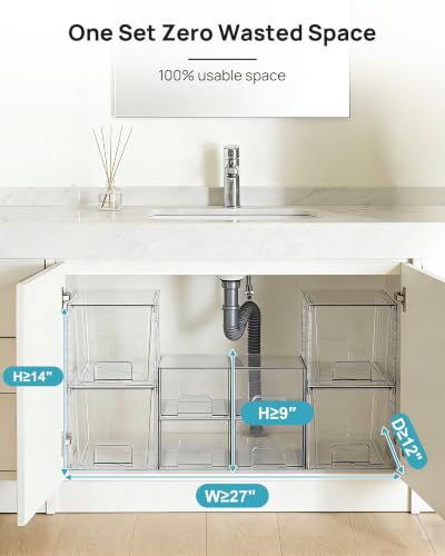 Image of Vtopmart 8 Pack Clear Pull-Out Under Sink Organizer Set (4 Large & 4 Small)