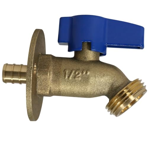 2 Pieces XFITTING 1/2\" Pex B x 3/4\" GHT Hose Bibb with Flange, Pex B Garden Valve, Brass, Water or Oil