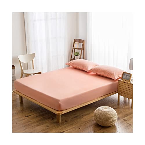 Ultra-Soft 100% Cotton Fitted Bed Sheets Single Double King Twin Full Queen Bottom Bedsheets with 30cm Deep Pocket Solid Color Breathable Fully Elasticized Bed Linen 1 Fitted Sheet Only ( Color : Pink