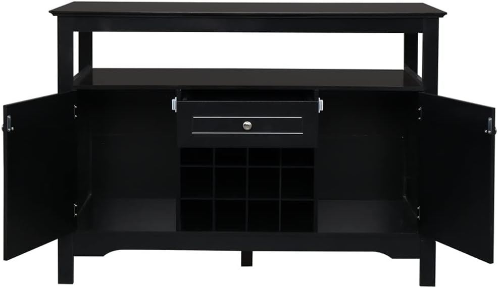 Buffet Server Sideboard Cabinet with Wine Storage with 2 Doors 1 Drawer with Wine Rack Sideboard Entrance Cabinet Black (D 117 x 41 x 82.5cm)