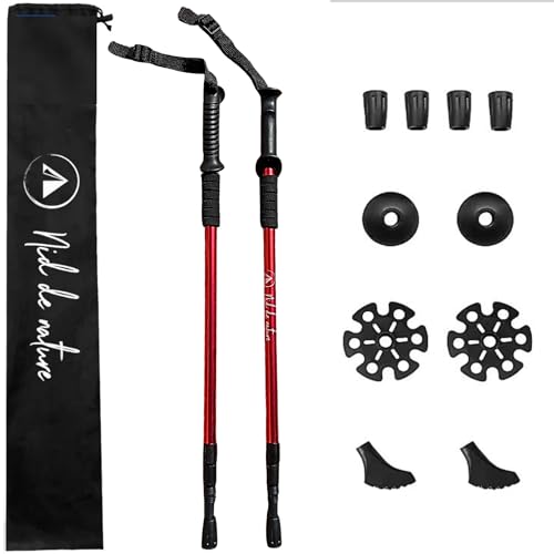 Nid de nature Bâtons de randonnée : Paire télescopique en Fibre de Carbone, Canne rétractable réglable Homme Femmes, Accessoire Pliable Nordique, Accessoires Trail...