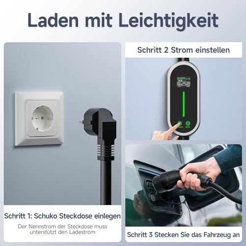 AUFYEV Ladekabel Typ 2, 3,6kW 8m 6-16A 1-Phasig EV Ladegerät Typ 2 Schuko mit Steuerbarer Digitalanzeige, Tragbare EV Charger, E Auto Ladekabel Zeitfunktion & IP65 für EV PHEV IEC 62196-2