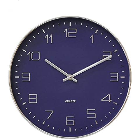 Wall Clock Silent Non Ticking - 12 Inch Quality Quartz Round Easy to Read for Home/Office/School (navy blue) Cover