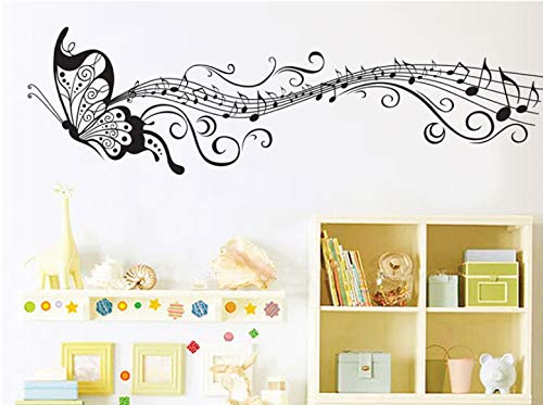 Negro música mariposa decoración de la pared Stave Note pegatinas de pared vinilo adhesivo decoración del hogar para niños habitación extraíble