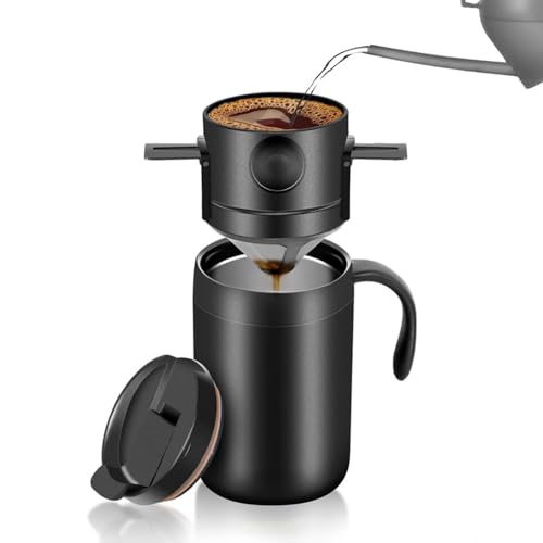 Coffee Maker Set,Camping Coffee Maker, Stainless Steel Thermos Cup,Household Cup,for Travel, Camping, Offices, Backpacking,Portable,with Dripping,Two Piece Set(Black)