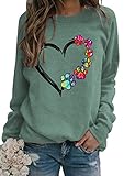 TYQQU Damen Pullover mit Herz und Hundepfote zum Dating mit Freund Langarm Casual Sweatshirt Dunkelgrün XL