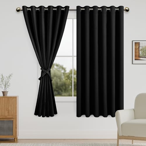 DWCN Black Blackout Curtains for Bedroom, 70 x 63 inch, Set of 2 Panels