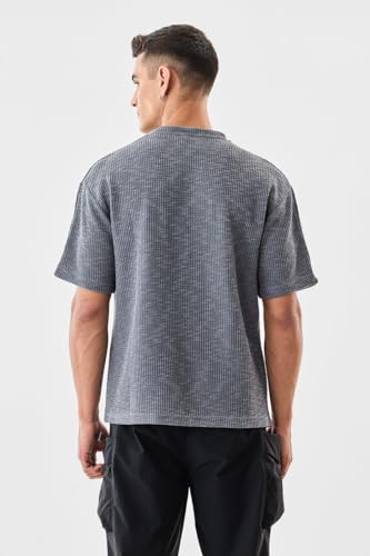 Image of SNITCH Men's T-Shirt | Textured Oversized Crew Neck Design | Premium Polyester Blend Fabric with Waffle Weave | Breathable & Lightweight Casual Wear