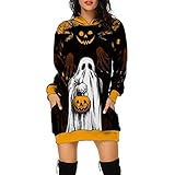 Ghemdilmn Sudadera con capucha para mujer, para Halloween, estampado con capucha de manga larga, bolsillos medios, tops, suéter noruego para mujer, naranja, XXL