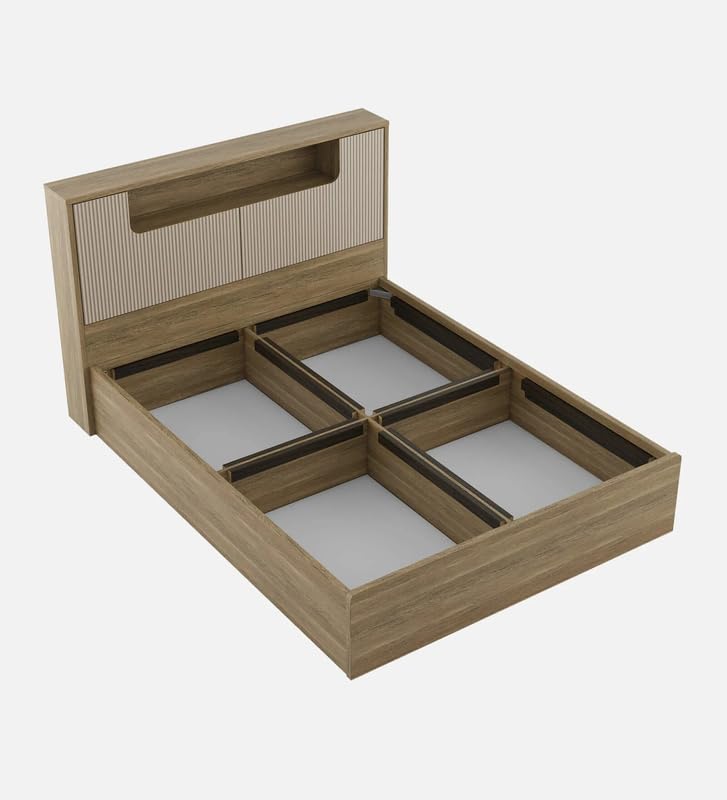 Image of Mintwud Pepperfry Engineered Wood Queen Size Bed with Box Storage | Wooden Double Bed Cot Palang Furniture with Headboard for Home Bedroom Living Room and Hotel (Sebastian Oak Finish)