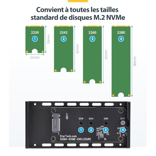 StarTech.com Boîtier SSD NVMe Externe USB CThunderbolt Boîtier USB4 .2 NVMe 40 Gbps Boîtier Dissipateur Thermique en Aluminium B+ / Key Encein - vue 4