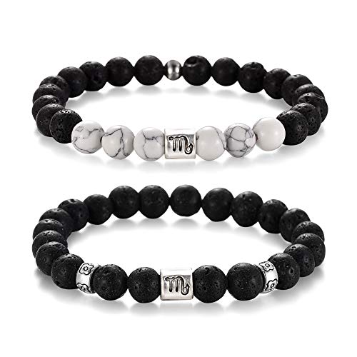 Softones 12 Constellations Lava Rock Aromatherapy Anxiety Essential Oil Diffuser Bracelet for Men Women，Friendship Couple Distance Beads Bracelet Set Gifts