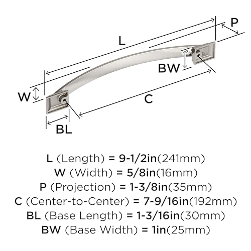 Image of Amerock Candler 7-9 /16 inch (192mm) Center-to-Center Satin Nickel Cabinet Pull, BP29350G10