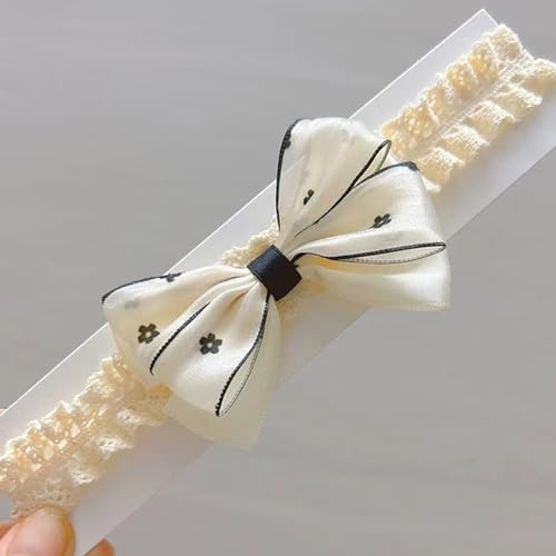 Bethynas Chiffon Bowknot Headband for Baby Girls Black and White Fabric Flower Pattern Baby Elastic Hairband Floral Bow Hair Accessories for Newborn Infant Toddlers (Floral - white)3