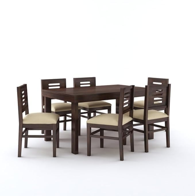 Image of Solid Sheesham Wood Dining Set with Dining Table & Cushioned Chairs | Elegant | Comfortable | Durable & Stylish for Dining Room | Living Room | Home & Office | Hotels Restaurant (brown 29)