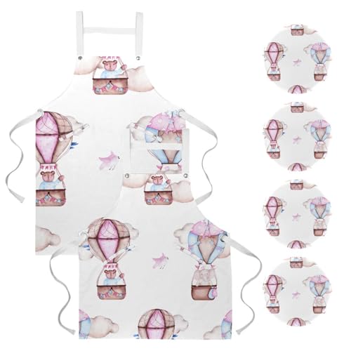 Tablier pour nettoyage et cuisine lot de 2 protecteur motifs oiseaux et ours