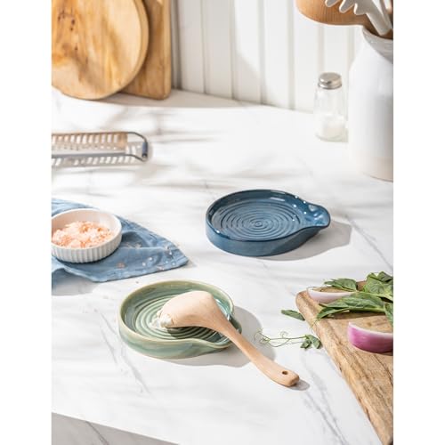 Image of Spoon Rest, 5.5 Inch Ceramic Spoon Holder for Kitchen Counter, Coffee Spoon Rest for Stove, Cooking Spoon Holder, Utensil Rest for Cooking, Forest Green