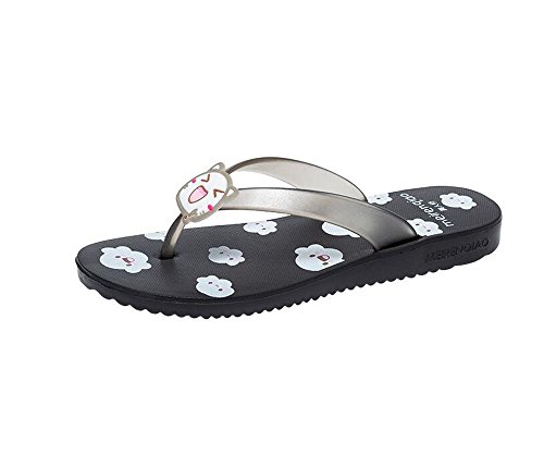 GTKC Donne Signore Ragazze Cute Cartoon Infradito all'Aperto & dell'Interno Pantofola Nero 37