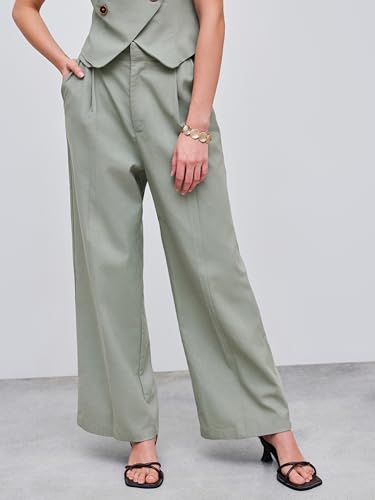 CIDER Linen Pants Women Wide Leg Trousers Pocket Long Pants Mid Waist Business Casual Pants Solid Casual3