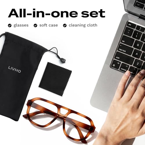 Image of livho Retro Aviator Blue Light Blocking Glasses for Women Men with Soft Case, Trendy Rectangle Computer Eyeglasses