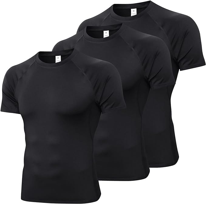 Recopilación de Ropa de Balonmano americano para Hombre Top 5. 48 LYBH-HJY 3 Piece Hombres Fitness Sports Shirt Camisetas para Hombre Camiseta Deportiva Quick Dry Running Shirt (MX/US, Alfa, Chico, Regular, Regular, Negro+Negro+Negro)