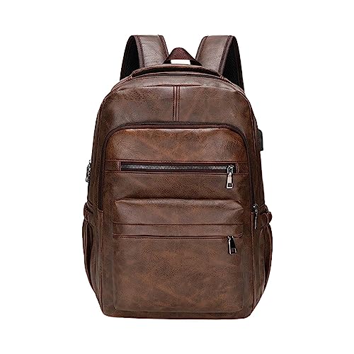 Vaveren Mochila para laptop de couro PU Mochila de viagem masculina com vários bolsos resistente à água Mochila casual para computador para pesca, compras, CAFÉ