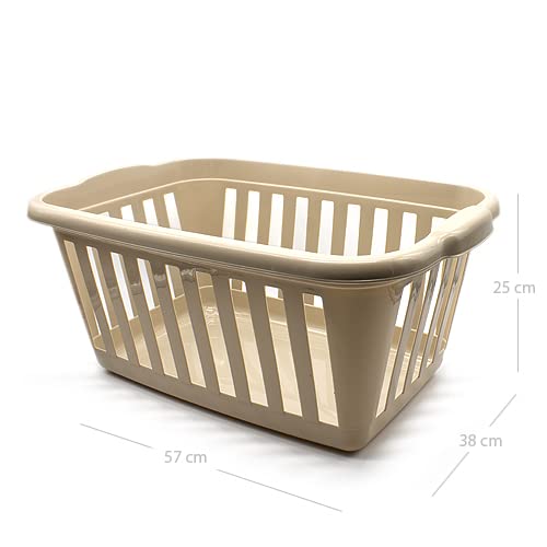 CABLEPELADO Cesta Ropa Rectangular plástico, cesto lavandería, Canasta Colada, Cesta para la Colada de plástico, 57 cm largo x 38 cm ancho x 25 cm alto, Plástico, Con asas, Beige
