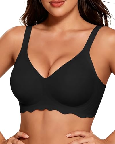 Image of HORISUN Wireless T Shirt Bra Seamless Push Up Bralette Full Coverage V Neck Comfortable Bras for Women