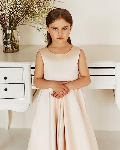 Satin Flower Girl Dresses for Wedding Bow-Knot Elegant Princess First Holy Communion Gown HDT2304062