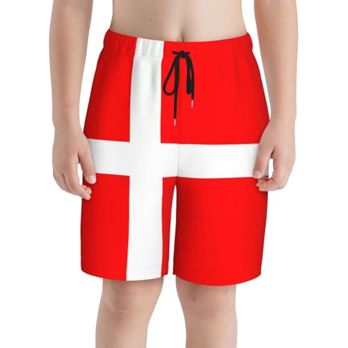 Denmark Danish Flag Youth Beach Pants, Soft and Breathable, with Drawstring Waist, Suitable for Sports and Leisure.3
