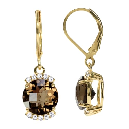 Silvershake 9MM Round Shape Gemstone White Gold Plated or Yellow Gold Plated 925 Sterling Silver Leverback Dangle Earrings Jewelry for Women