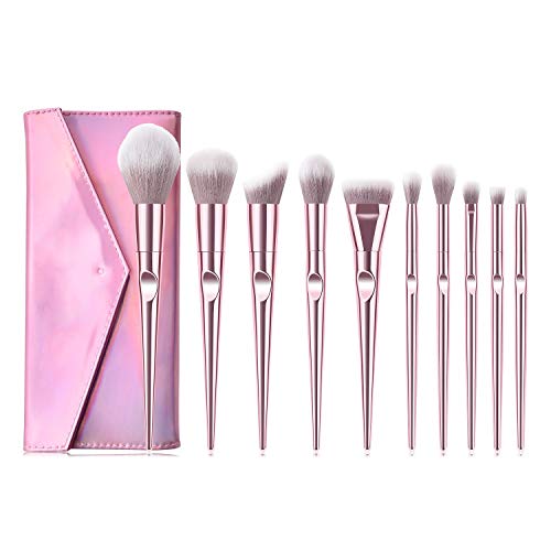 Juego de brochas de maquillaje profesional, 10 unidades, color rosa, brochas de maquillaje sintéticas, para base de maquillaje, polvos, correctores, cosméticos, brochas de maquillaje con bolsa