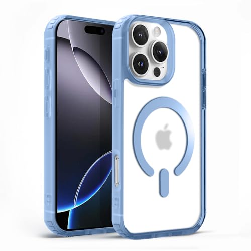 Image of KARWAN️ Hybrid Transparent iPhone 16 Pro max Back Cover Case Compatibe with Mag-Safe | Shockproof Design |Camera Protection Bump | Transparent Back Cover Case for iPhone 16 Pro max (PC, TPU | Blue