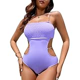 Traje de Baño Fruncido, Traje de Baño de una Pieza con Pliegues Huecos y Ajuste Delgado de Color Sólido Transparente para el Verano (L)