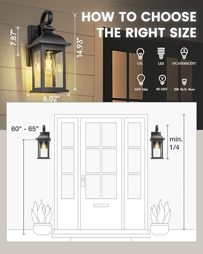Image of FEMILA Dusk to Dawn Outdoor Wall Sconce, 15 inch Matte Black Seeded Glass Outdoor Sconce Lights, Front Porch Light Fixtures Wall Mount, Garage Lights for Patio, Entryway, Garden, 4FD54B-PC BK