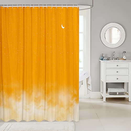 Loussiesd Shiny Star Bath Curtain Moon Star Sky Shower Curtain Gradient Orange White Bathroom Fabric for Teens Stalls Bathtubs Romantic Style Waterproof Curtains 72x72 Inch - Image 2