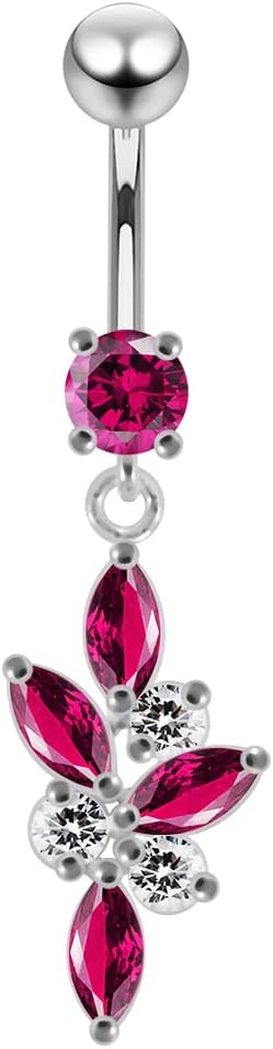 Fancy Tri Marquis Flower Dangling Design 925 Sterling Silver with Stainless Steel Belly Ring - Belly Button jewelry - Navel jewelry