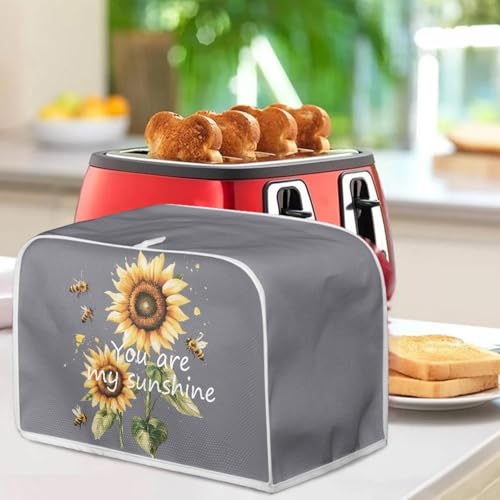 Image of Kitchen Toaster Dust Cover Bakeware Protector Compatible with 4 Slice Toaster Top Handle Design Heat-Resistant Dust Protection Anti-scratch, Sunflower You Are My Sunshine Gray